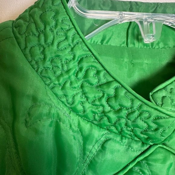 VINTAGE Unbranded Quilted Zip Front Robe Mandarin Collar Pockets, Green | Sz S/M - Picture 14 of 16